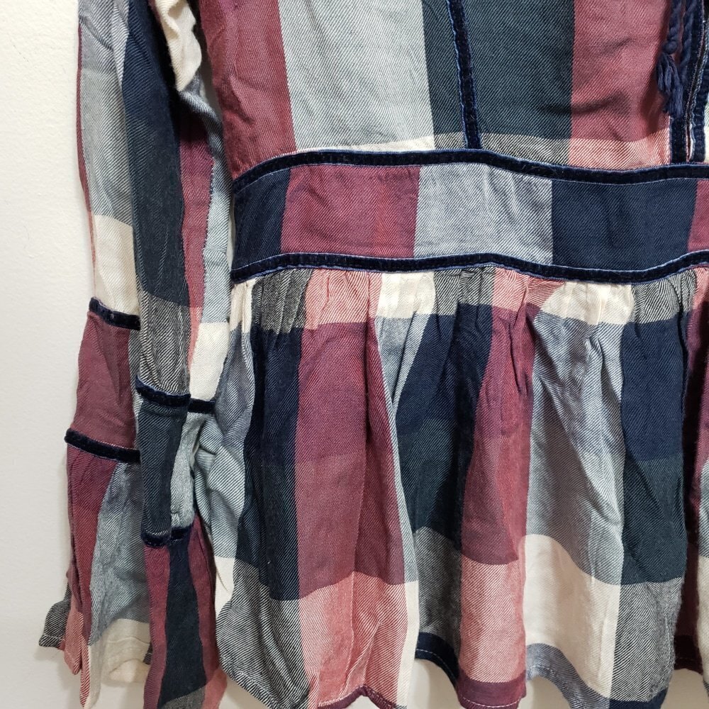Thread & Supply Plaid Velvet Trim Peplum Top, sz M - Picture 3 of 8